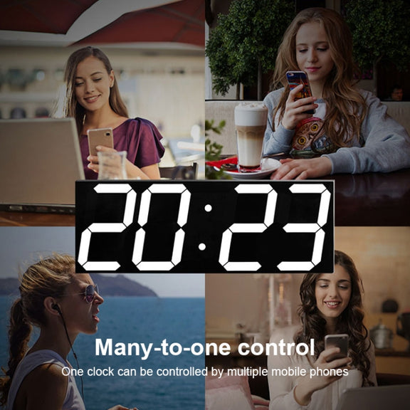 LED Digital Clock Living Room Wall Clock Creative WIFI Clock US Plug, Style:4 Bit WIFI, Color:Hollow Red