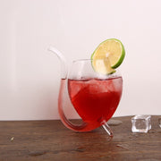 300ML Creative Glass Mug Milk Cup with straw Cold Drink Cup Juice Mug Wine Glass