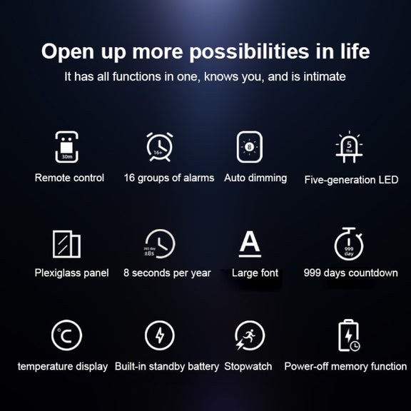 Creative Wall Clock Alarm Clock Simple Remote Control Perpetual Calendar Electronic Clock US Plug, Style:Single-sided Remote Control(White Font)