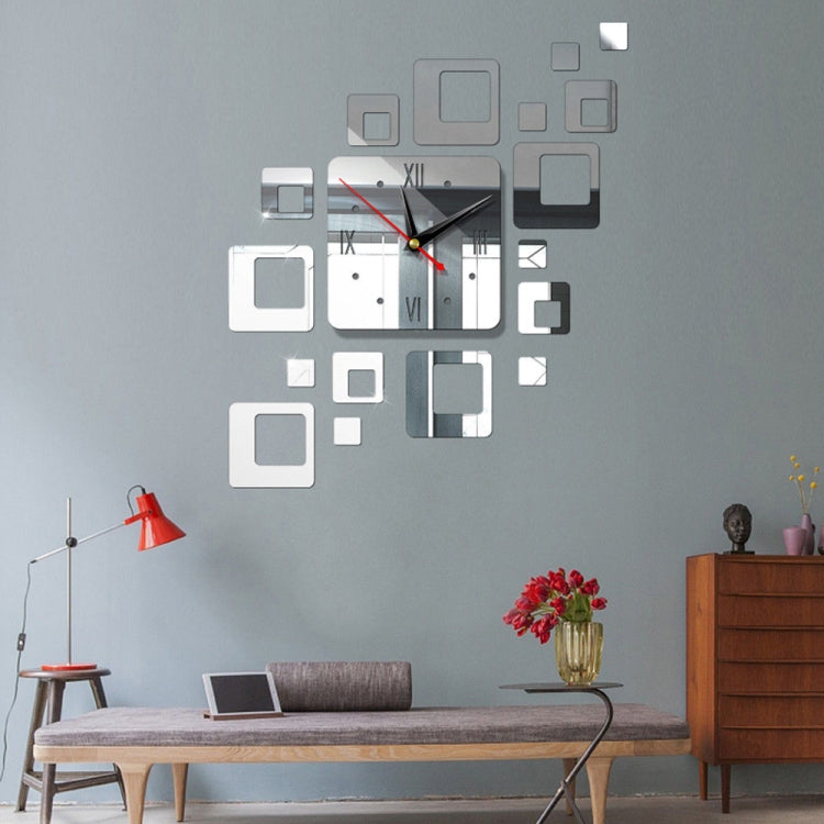 Home Mirror Surface Sticker Home Office Decorative Mirrors 3D Stereo Clock Acrylic Mirror Clock Block Combination Clock(Red)