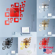 Home Mirror Surface Sticker Home Office Decorative Mirrors 3D Stereo Clock Acrylic Mirror Clock Block Combination Clock(Mirror Deep Gold)