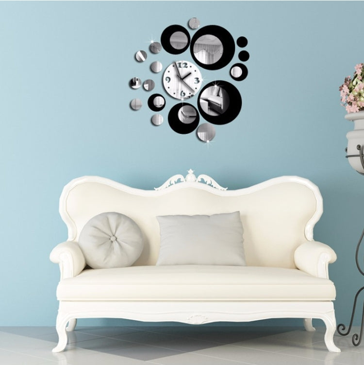 3D Stereo Decorative Clock Acrylic Digital Mirror Wall Sticker Wall Clock(Silver Black)