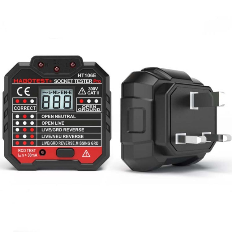HT106 Socket Testers Voltage Test Detector Ground Line Neutral Line Live Line Leakage Electroscope(UK Plug)