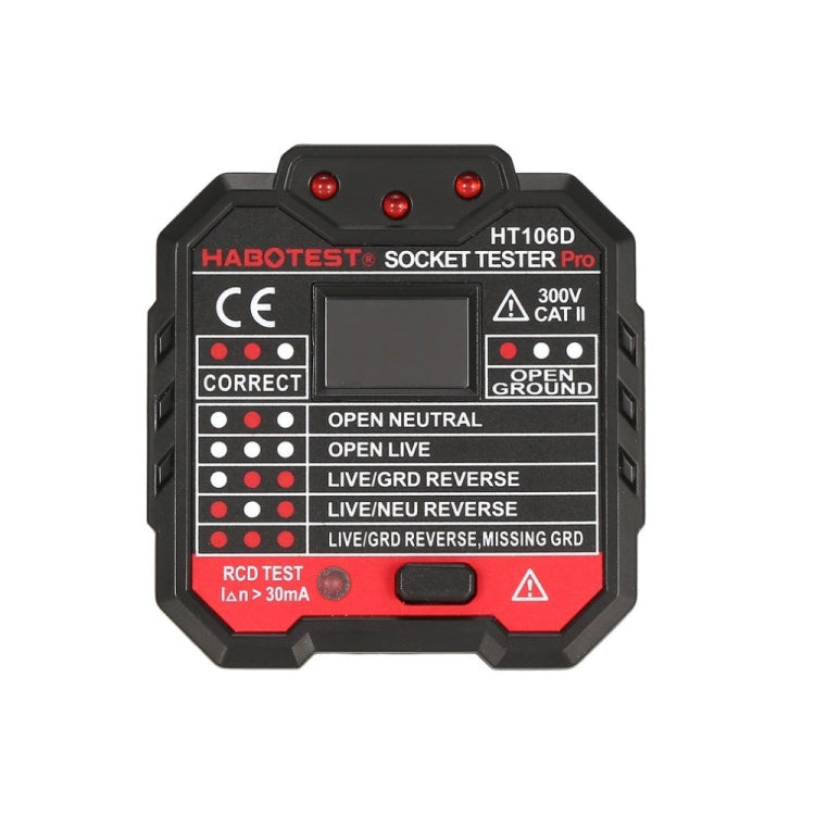 HT106 Socket Testers Voltage Test Detector Ground Line Neutral Line Live Line Leakage Electroscope(UK Plug)