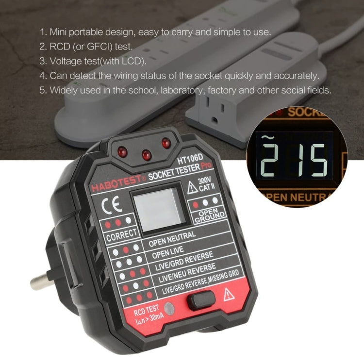 HT106 Socket Testers Voltage Test Detector Ground Line Neutral Line Live Line Leakage Electroscope(US Plug)