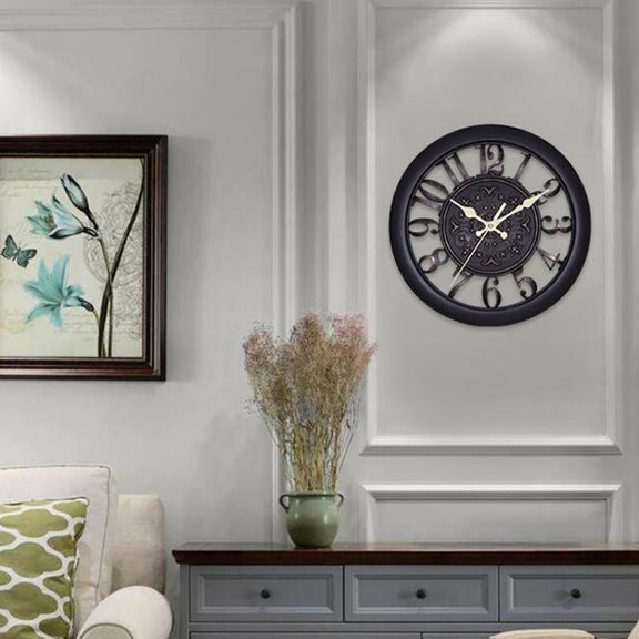 Home Round Retro Living Room Quartz Wall Clock(Antique Pink)