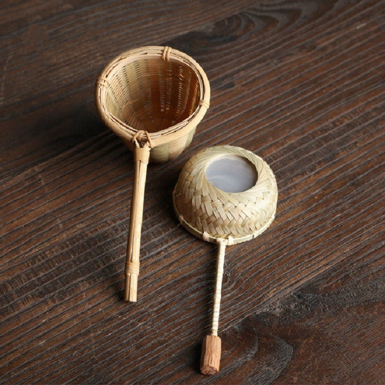 Bamboo Woven Creative Filter Reusable Filter Tea Colander Gadget, Style:Rattan Tea Drain with Handle