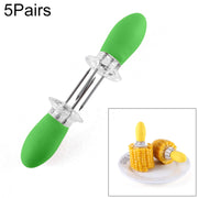 5 Pairs Outdoor BBQ Stainless Steel Corn Fork Fruit Fork Corn Device(Green)
