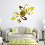 Flower Art Modern Design DIY Removable 3D Crystal Mirror Wall Clock Wall Sticker Living Room Bedroom Decor(Gold)