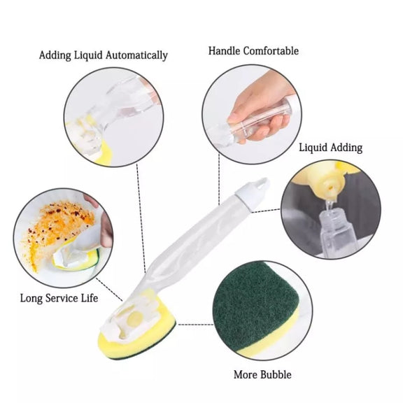 Kitchen Plastic Long Handle Cleaning Brush Automatic Adding Liquid Brush Removable Sponge Brush(With 1pcs head)