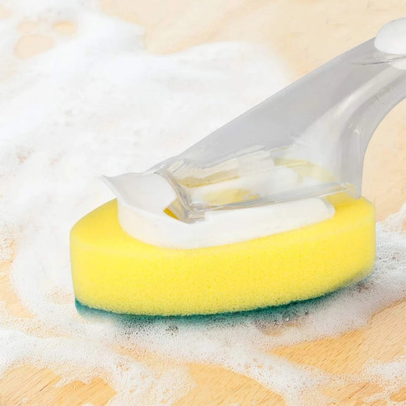 Kitchen Plastic Long Handle Cleaning Brush Automatic Adding Liquid Brush Removable Sponge Brush(With 1pcs head)