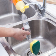 Kitchen Plastic Long Handle Cleaning Brush Automatic Adding Liquid Brush Removable Sponge Brush(With 1pcs head)