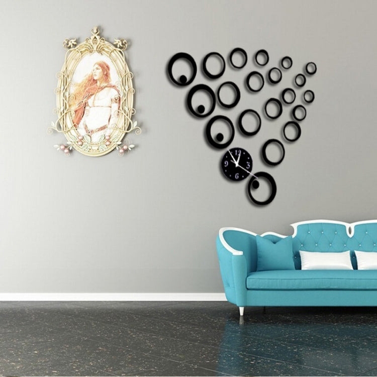Wall Clock 3D Three-dimensional Acrylic Fashion Mirror Wall Stickers Clock DIY Circle Combination Decorative Clock(Black)