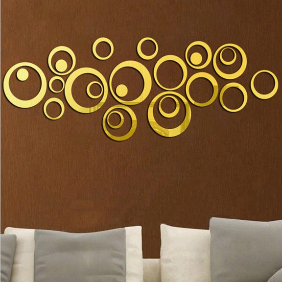Wall Clock 3D Three-dimensional Acrylic Fashion Mirror Wall Stickers Clock DIY Circle Combination Decorative Clock(Gold)