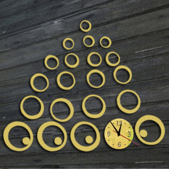 Wall Clock 3D Three-dimensional Acrylic Fashion Mirror Wall Stickers Clock DIY Circle Combination Decorative Clock(Gold)