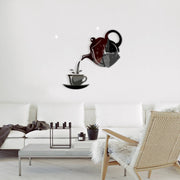 Creative DIY Acrylic Coffee Cup Teapot 3D Wall Clock Decorative Kitchen Wall Clocks Living Room Dining Room Home Decor Clock(Black)