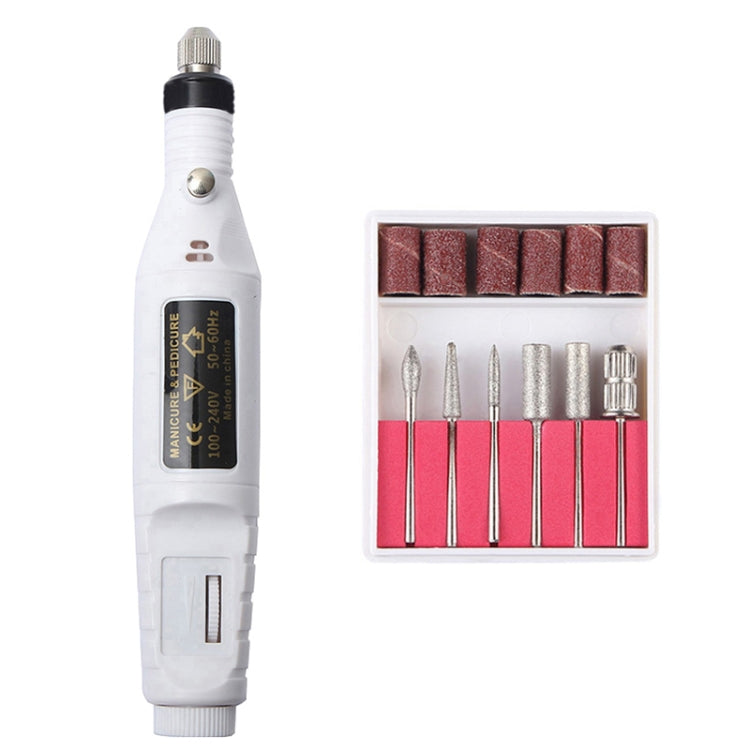 1 Set Power Professional Electric Manicure Machine Pen Pedicure Nail File Nail Tools 6 bits Drill Nail Drill Machine(US White)