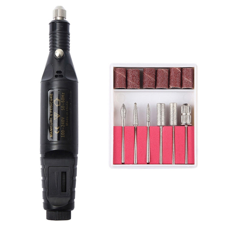 1 Set Power Professional Electric Manicure Machine Pen Pedicure Nail File Nail Tools 6 bits Drill Nail Drill Machine(EU Black)