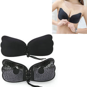 Pull Rope Wing Invisible Underwear Without Steel Ring Pull Rope Silicone Invisible Nubra, Cup Size:A(Black)