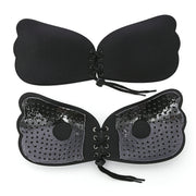 Pull Rope Wing Invisible Underwear Without Steel Ring Pull Rope Silicone Invisible Nubra, Cup Size:D(Black)