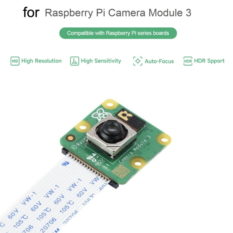 Waveshare For Raspberry Pi Camera Module 3, High Resolution, Auto-Focus 12MP, IMX708, 75�� FOV, 23943