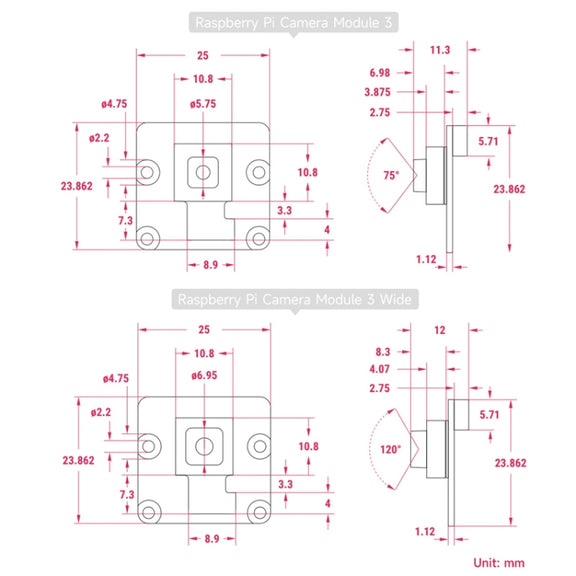 Waveshare For Raspberry Pi Camera Module 3, High Resolution, Auto-Focus 12MP, IMX708, 75�� FOV, 23943