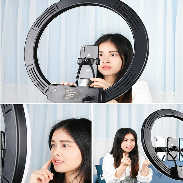 14 inch+Phone Clip Dimmable Color Temperature LED Ring Fill Light Live Broadcast Set With 2.1m Tripod Mount, CN Plug