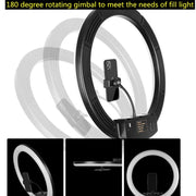 18 inch+6 Phone Clips+Microphone Pole Dimmable Color Temperature LED Ring Fill Light Live Broadcast Set With 2.1m Tripod Mount, CN Plug