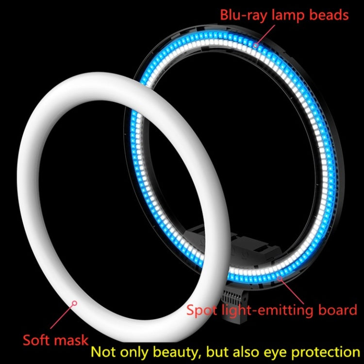 18 inch+6 Phone Clips+Microphone Pole Dimmable Color Temperature LED Ring Fill Light Live Broadcast Set With 2.1m Tripod Mount, CN Plug