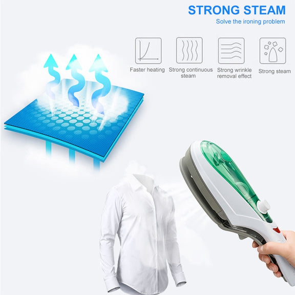 Handheld Garment Steamer Brush Portable Clothes Steam Iron, EU Plug 220V(Green)