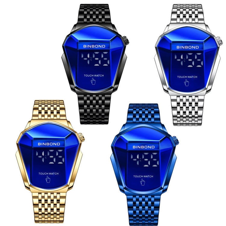 BINBOND Locomotive Concept Touch Screen Steel Belt Watch Men Live Black Technology Watch(Full Gold Blue)