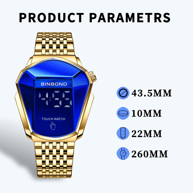 BINBOND Locomotive Concept Touch Screen Steel Belt Watch Men Live Black Technology Watch(Full Gold Blue)