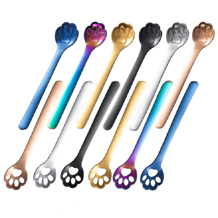 Stainless Steel Creative Cat Claw Coffee Spoon Dessert Cake Spoon, Style:Cat Claw Spoon, Color:Gold