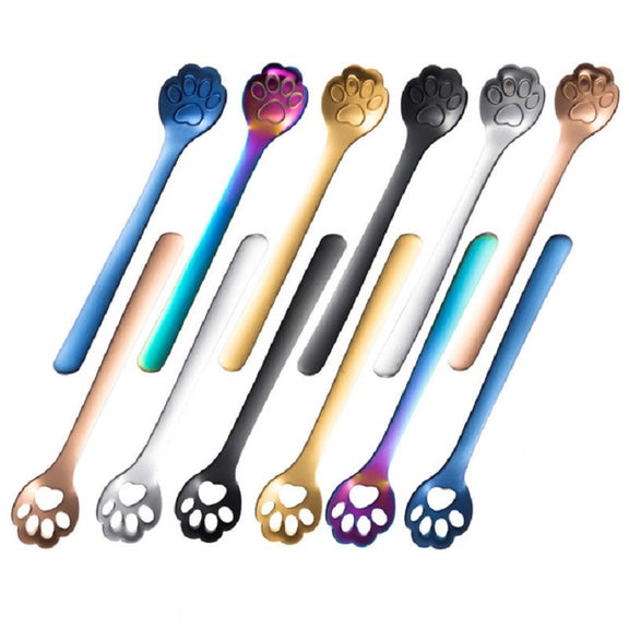 Stainless Steel Creative Cat Claw Coffee Spoon Dessert Cake Spoon, Style:Cat Claw Spoon, Color:Gold