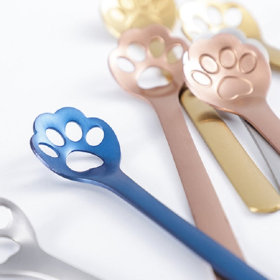 Stainless Steel Creative Cat Claw Coffee Spoon Dessert Cake Spoon, Style:Cat Claw Spoon, Color:Gold