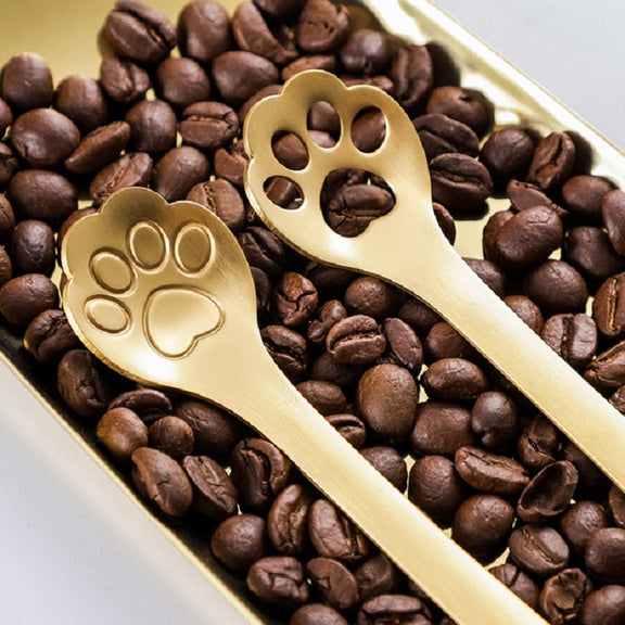 Stainless Steel Creative Cat Claw Coffee Spoon Dessert Cake Spoon, Style:Cat Claw Spoon, Color:Gold