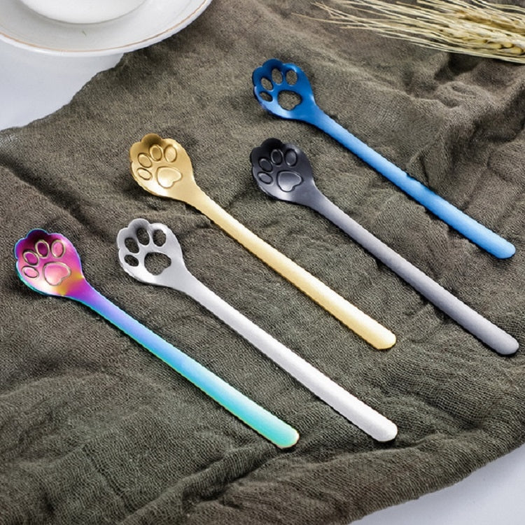 Stainless Steel Creative Cat Claw Coffee Spoon Dessert Cake Spoon, Style:Cat Claw Spoon, Color:Gold