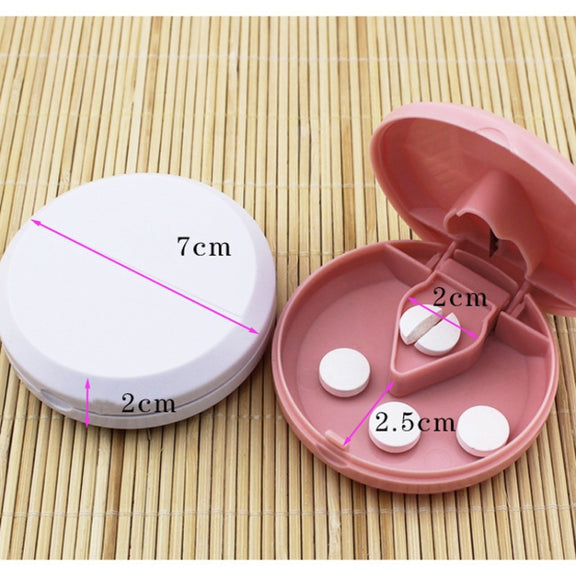Round Medicine Cutter Stainless Steel Blade Plastic Medicine Dispensing Box(Pink)