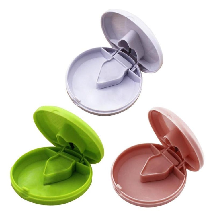 Round Medicine Cutter Stainless Steel Blade Plastic Medicine Dispensing Box(Pink)