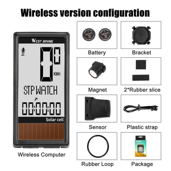 WEST BIKING Wireless Solar Code Table Mountain Road Bike Large Character Code Table Five Language Water-resistant Speedometer