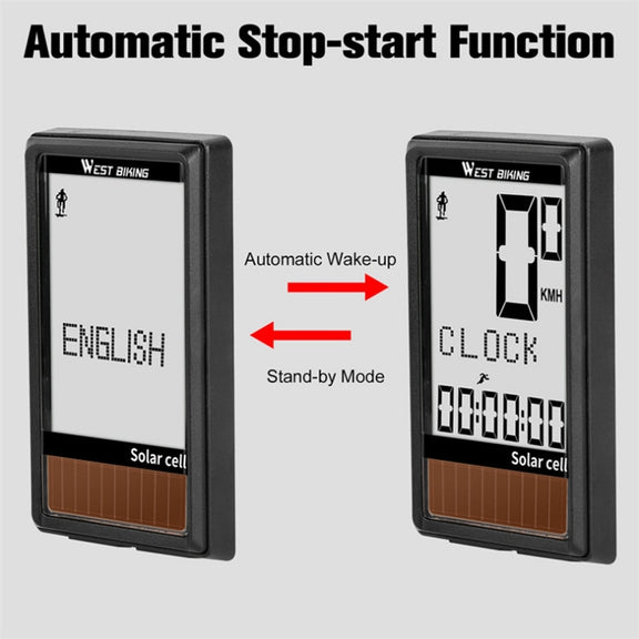 WEST BIKING Wireless Solar Code Table Mountain Road Bike Large Character Code Table Five Language Water-resistant Speedometer