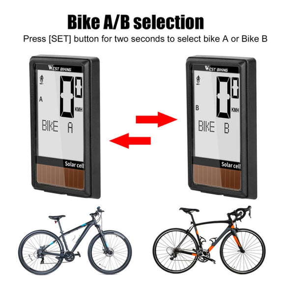 WEST BIKING Wireless Solar Code Table Mountain Road Bike Large Character Code Table Five Language Water-resistant Speedometer