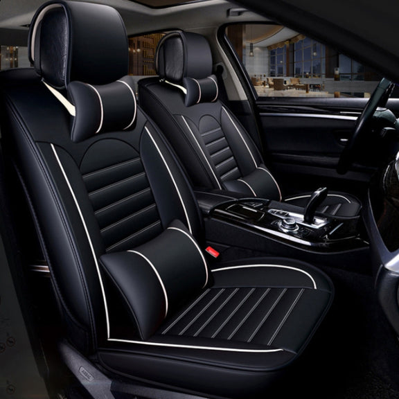 Universal PU Leather Car Seat Cover Black White Deluxe