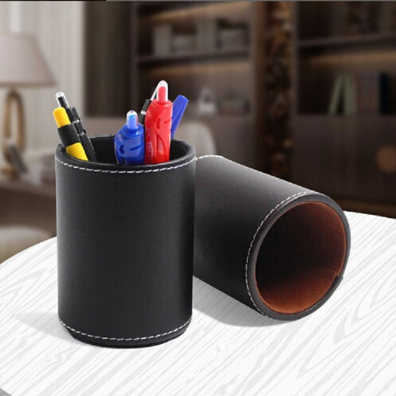 Faux Leather Leather Penholder Desk Supplies Organizer(Brown)