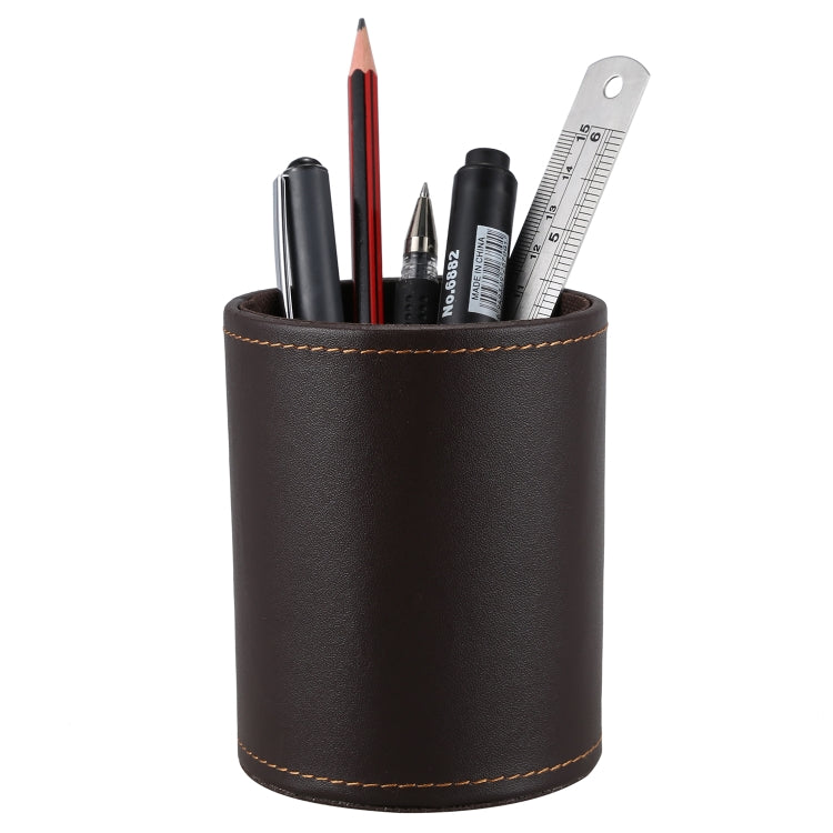 Faux Leather Leather Penholder Desk Supplies Organizer(Brown)