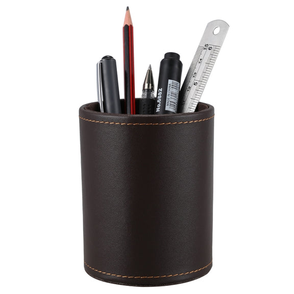 Faux Leather Leather Penholder Desk Supplies Organizer(Brown)