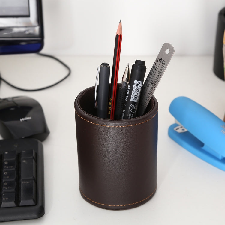Faux Leather Leather Penholder Desk Supplies Organizer(Brown)