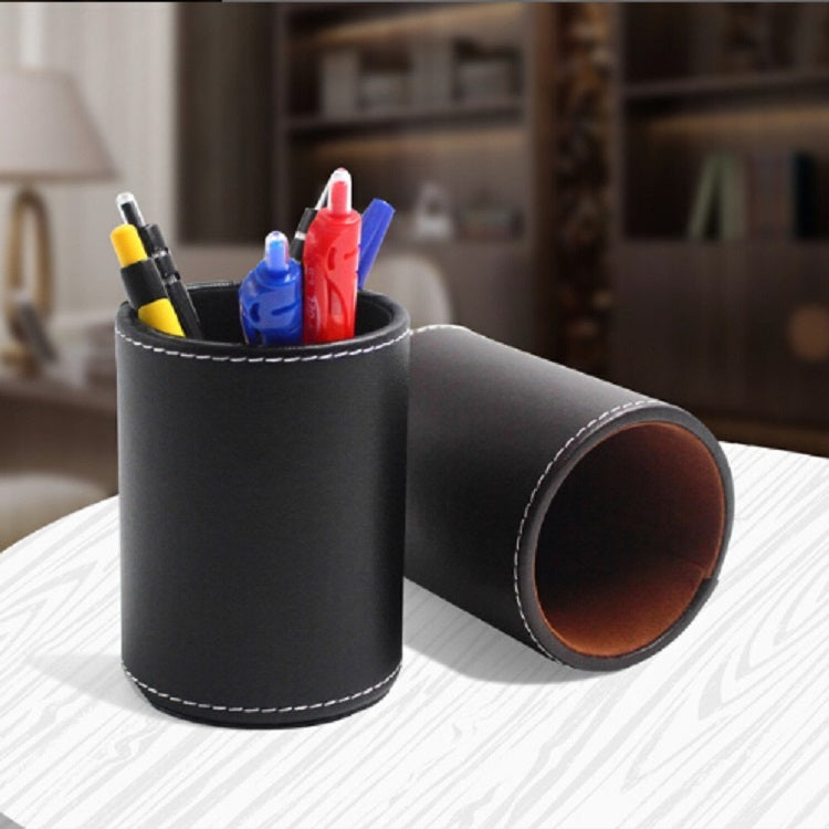 Faux Leather Leather Penholder Desk Supplies Organizer(Black)