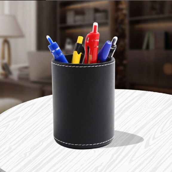 Faux Leather Leather Penholder Desk Supplies Organizer(Black)