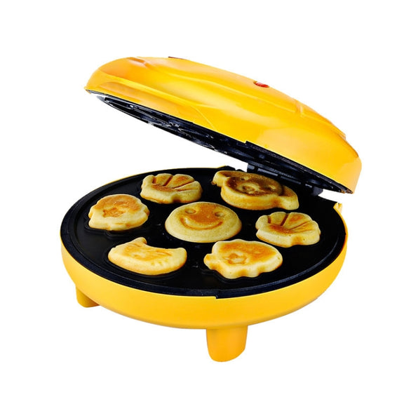 Household Cake Machine Mini Children Bread Machine Double-sided Heating Baking Machine UK Plug(Yellow)